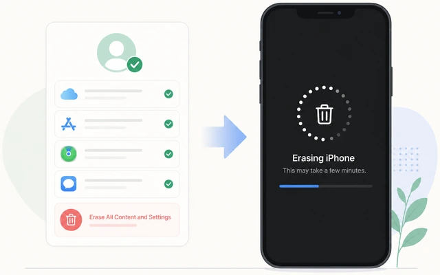 Illustration: returning to erase iPhone after recovering Apple ID
