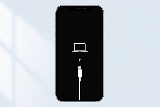 Illustration: iPhone recovery mode screen with computer cable icon