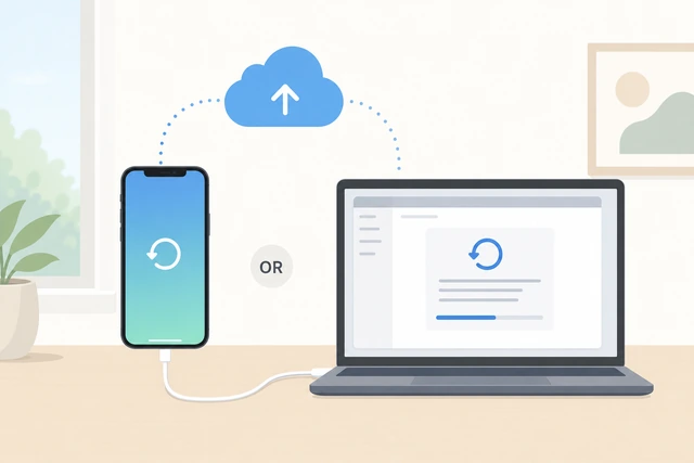 Illustration: iPhone backing up to iCloud or a computer before erase