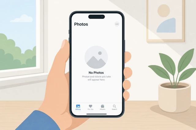 Illustration: checking Photos app empty after factory reset or restored intentionally