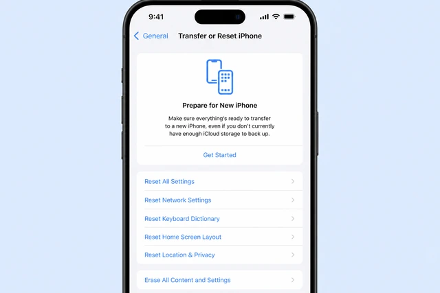 Illustration: iPhone Settings General Transfer or Reset iPhone screen