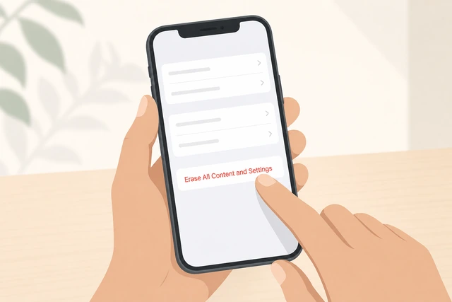 Illustration: tapping Erase All Content and Settings on iPhone