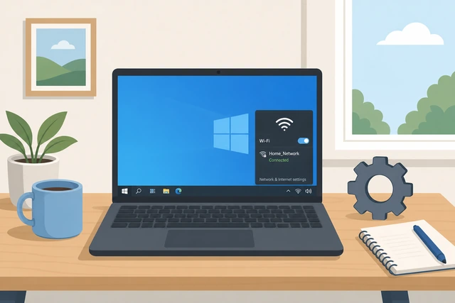 Illustration: Windows laptop connected to Wi-Fi ready to find IP address