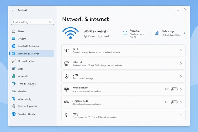 Illustration: Windows Settings opening Network and internet