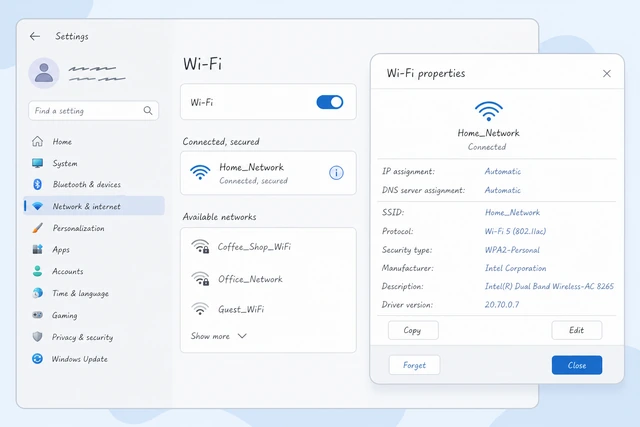 Illustration: opening Wi-Fi properties for the active network connection