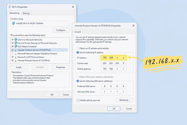 Illustration: highlighting IPv4 address in Windows network properties