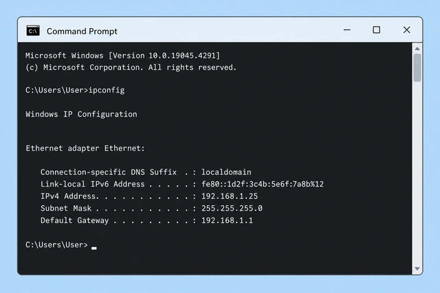 Illustration: Windows Command Prompt showing ipconfig IPv4 address
