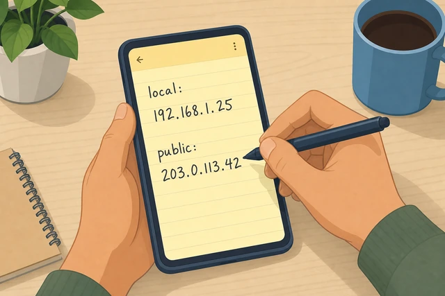 Illustration: writing down an IP address in a notes app for a networking task