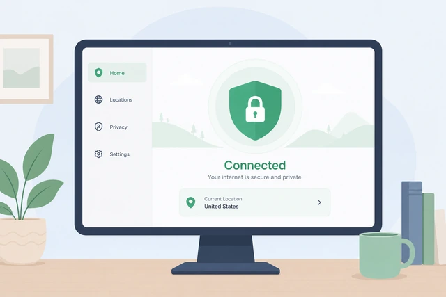 Illustration: VPN app showing connected status on a computer