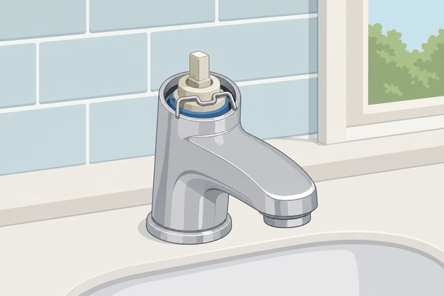 Illustration: single-handle faucet with cartridge retaining clip visible
