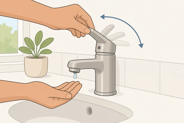 Illustration: testing single-handle faucet through full sweep after cartridge swap