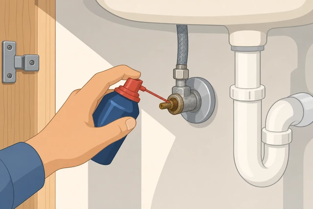 Illustration: applying penetrating oil carefully to seized shutoff valve stems