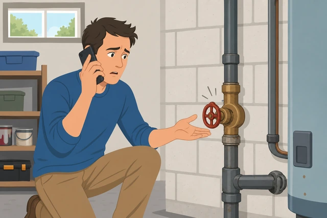 Illustration: calling a plumber when main water shutoff cannot be operated
