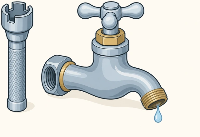 Illustration: faucet seat wrench beside faucet body for optional seat service