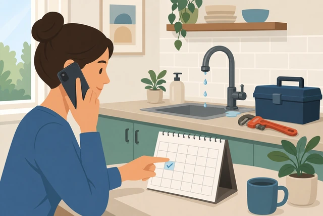 Illustration: scheduling a plumber for a persistent leaky faucet