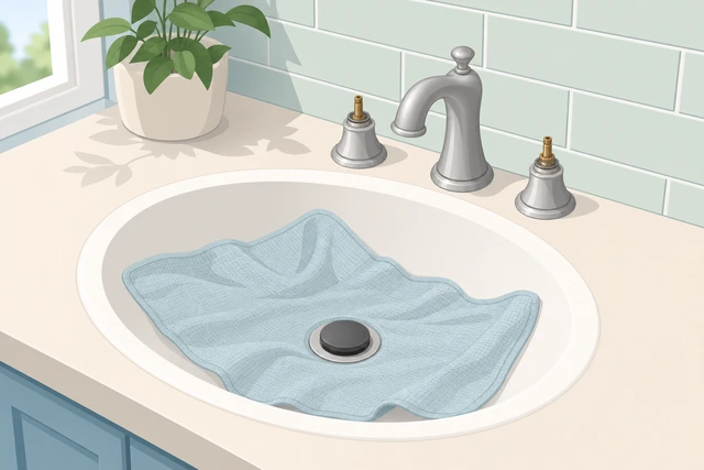 Illustration: sink drain plugged with towels ready for faucet disassembly