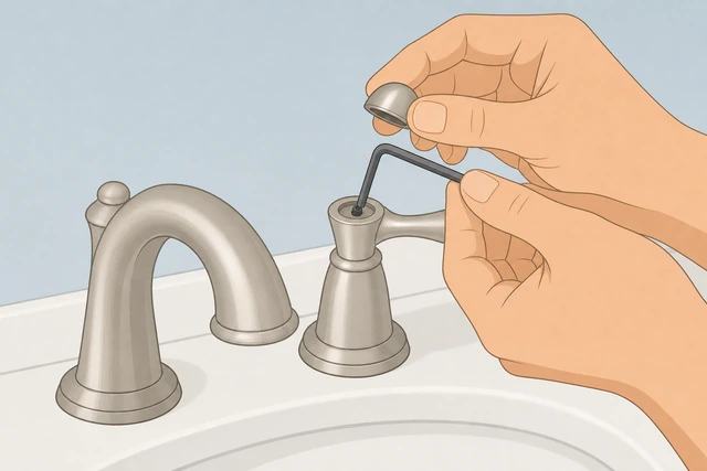 Illustration: removing faucet handle set screw under decorative cap