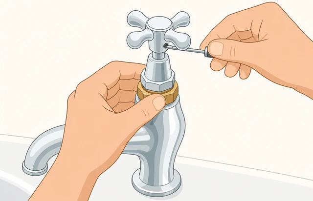 Illustration: reassembling faucet packing nut and handle snugly