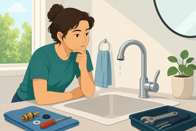 Illustration: deciding next steps when faucet still drips after washer replacement