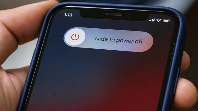 Phone power-off slider on screen for a full device restart
