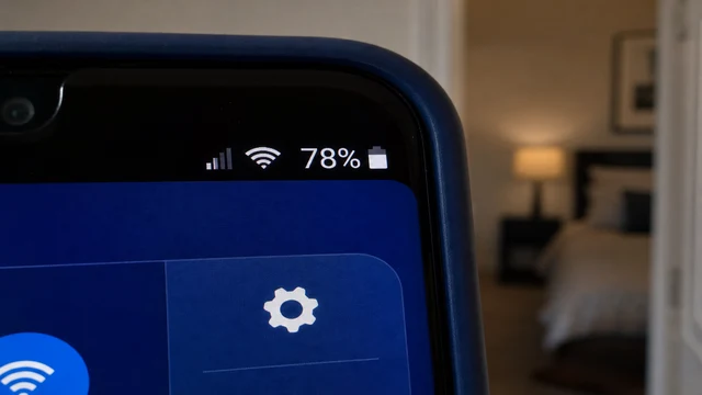 Phone showing weak Wi-Fi signal bars in a bedroom doorway