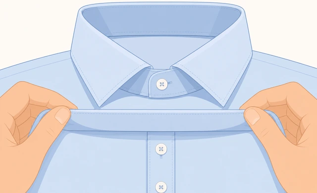 Illustration: hem fold stopping clearly below the dress shirt collar band