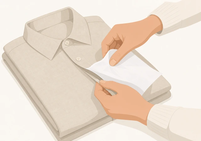 Illustration: placing tissue paper between folds of a linen dress shirt