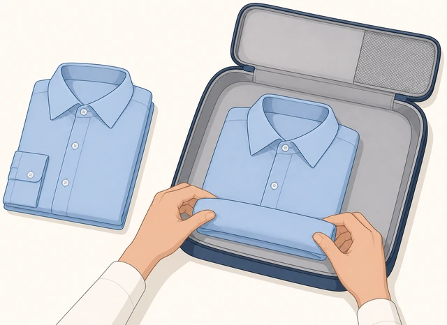 Illustration: optional second fold of a dress shirt packet to fit a packing cube
