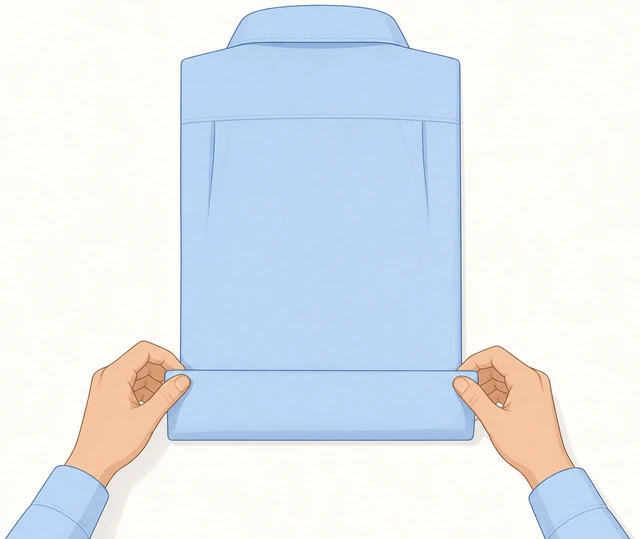 Illustration: folding the dress shirt hem up once toward the collar band