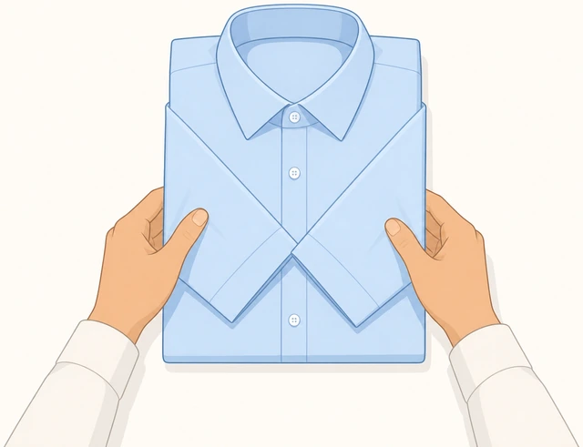 Illustration: stacking both dress shirt sleeves flat without spiral rolls