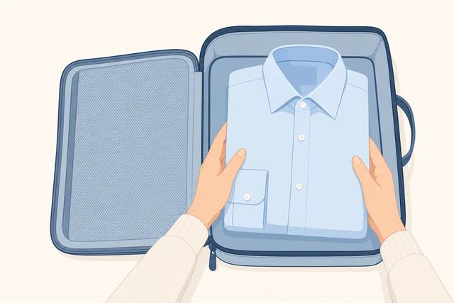 Illustration: using a garment folder or packing cube alternative for a bulky dress shirt