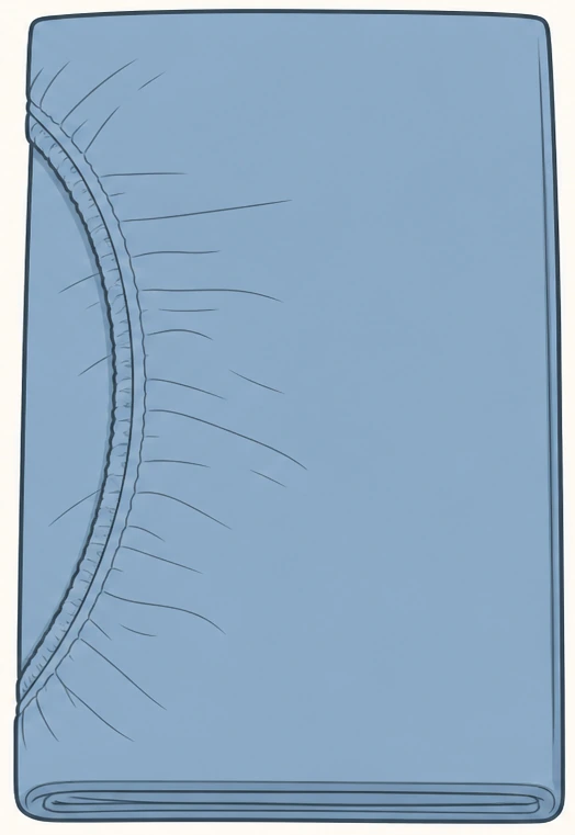 Illustration: folding fitted sheet rectangle in half lengthwise, matching long edges