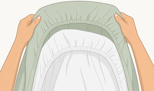 Illustration: both hands in adjacent long-side corner pockets, sheet inside-out