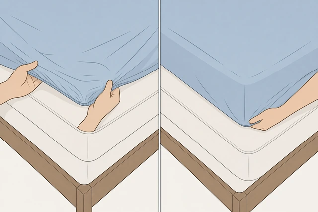 Illustration: picking up loose front corner and tucking it into nested corner pair