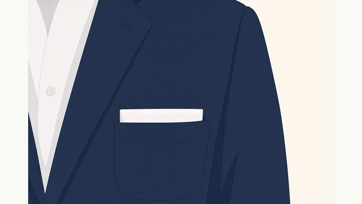Illustration: presidential pocket square neatly showing in a jacket breast pocket