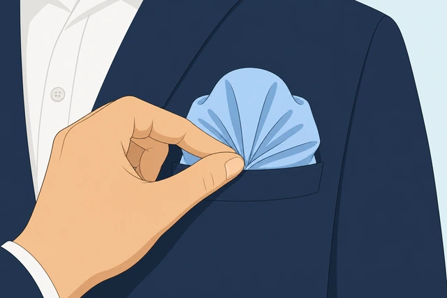 Illustration: firmer center pinch for pocket square puff fold