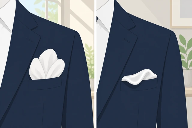 Illustration: cotton pocket square holding puff better than slippery silk