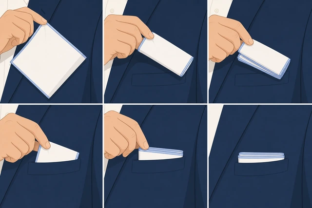 Illustration: refolding presidential pocket square thicker to stay in pocket
