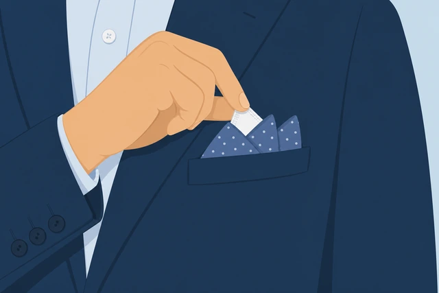 Illustration: tiny tissue wedge behind pocket square for grip