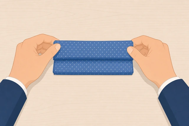 Illustration: folding pocket square rectangle again to pocket width