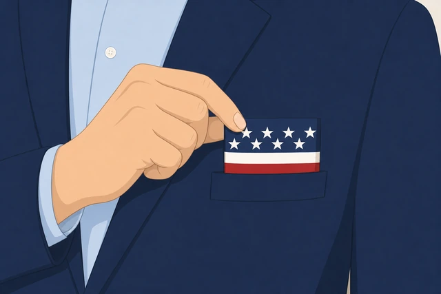 Illustration: inserting presidential pocket square into jacket breast pocket