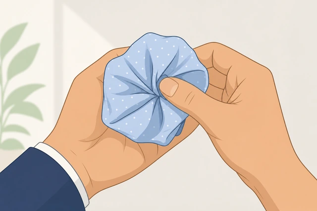 Illustration: stuffing pocket square corners up into a rounded puff