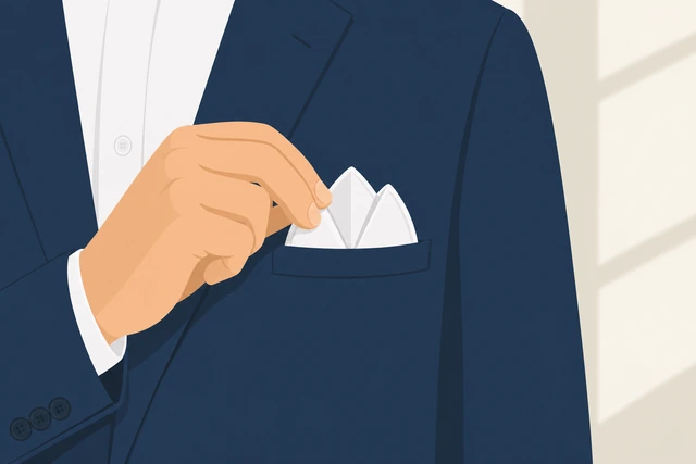 Illustration: adjusting pocket square symmetry in a jacket breast pocket
