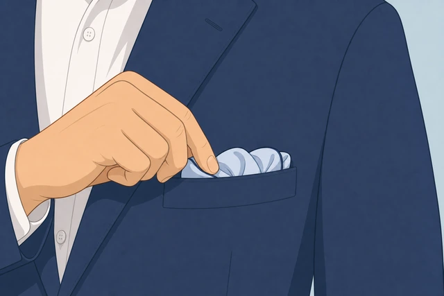 Illustration: tucking puff pocket square volume below the pocket rim