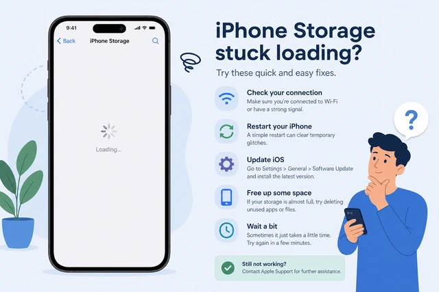Illustration: force-quit of Settings app then iPhone Storage open on Wi‑Fi while sizes calculate