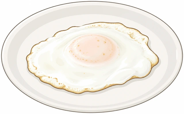 Illustration: a flipped egg cooking briefly in a skillet before being slid onto a plate