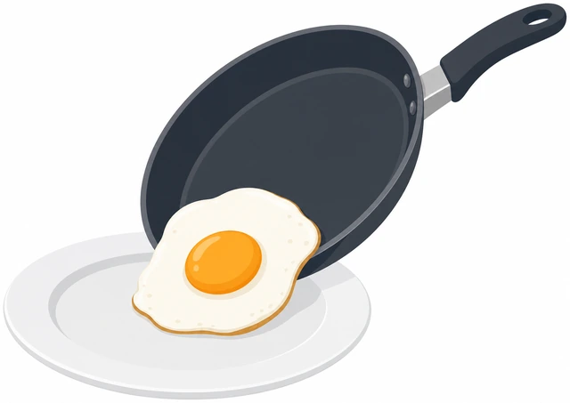 Illustration: a skillet tilted over a plate as a fried egg slides off in one piece