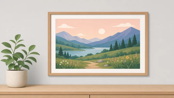 Illustration: leveled picture frame on wall with pencil mark