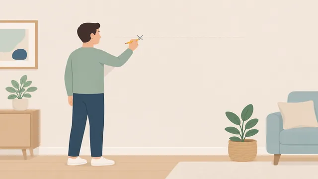 Pencil marking the final hanging point on a wall