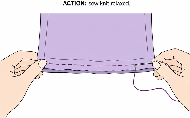 Illustration: sewing knit pant hem without pulling fabric taut